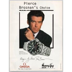Pierce Brosnan Omega Seamaster GMT Swiss Watch Celebrity Vintage Print Ad 1998